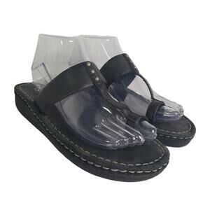 Sideout Studded Leather Slip On Women's Black Leather Flip Flop Wedge Size 8 Y2K